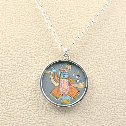Adisthana Handpainted Shrinathji Chain Pendant With Earrings