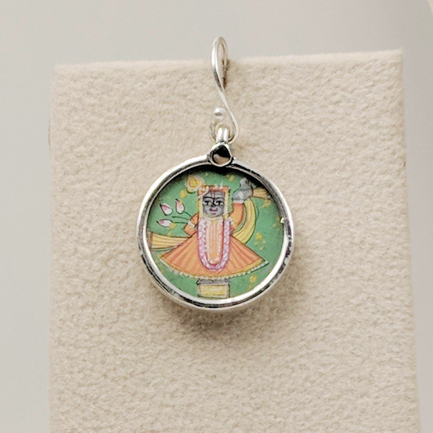 Adisthana Handpainted Shrinathji Chain Pendant With Earrings
