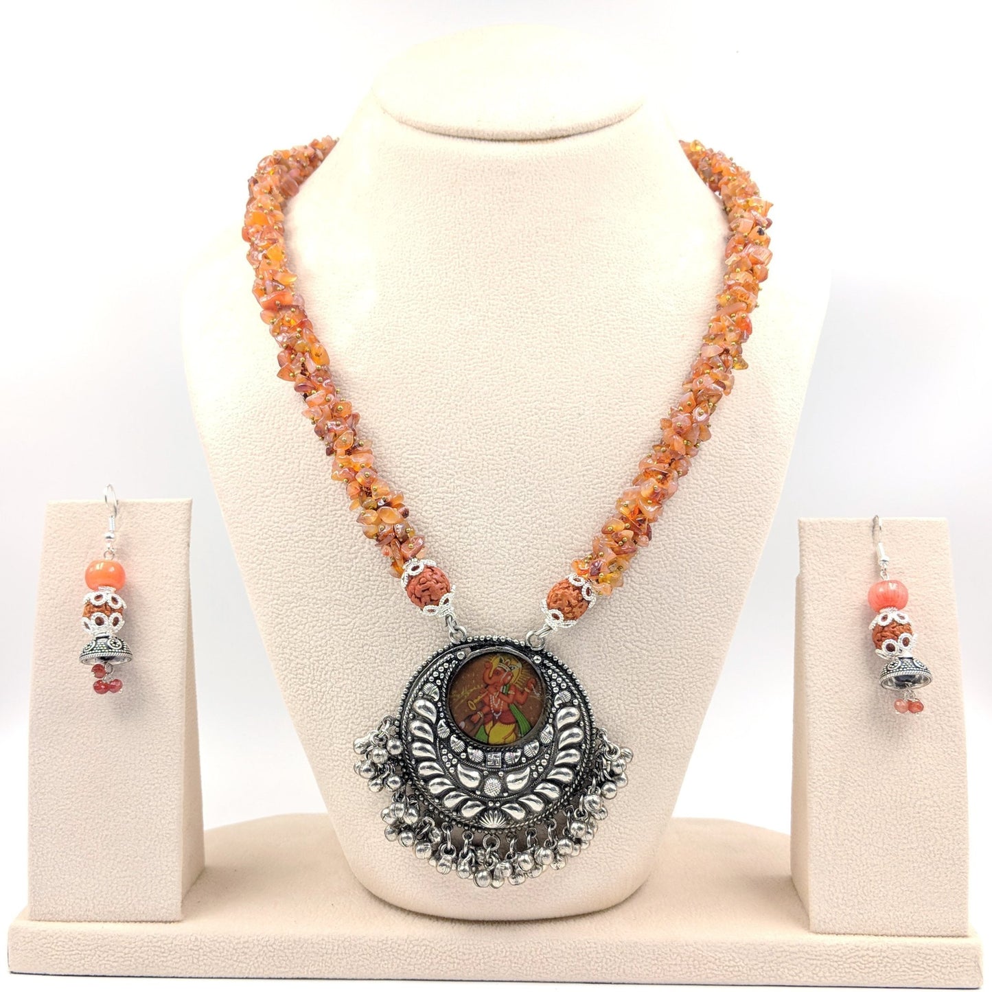 Shirisha Handpainted Dagdu Ganesh Necklace with Earrings