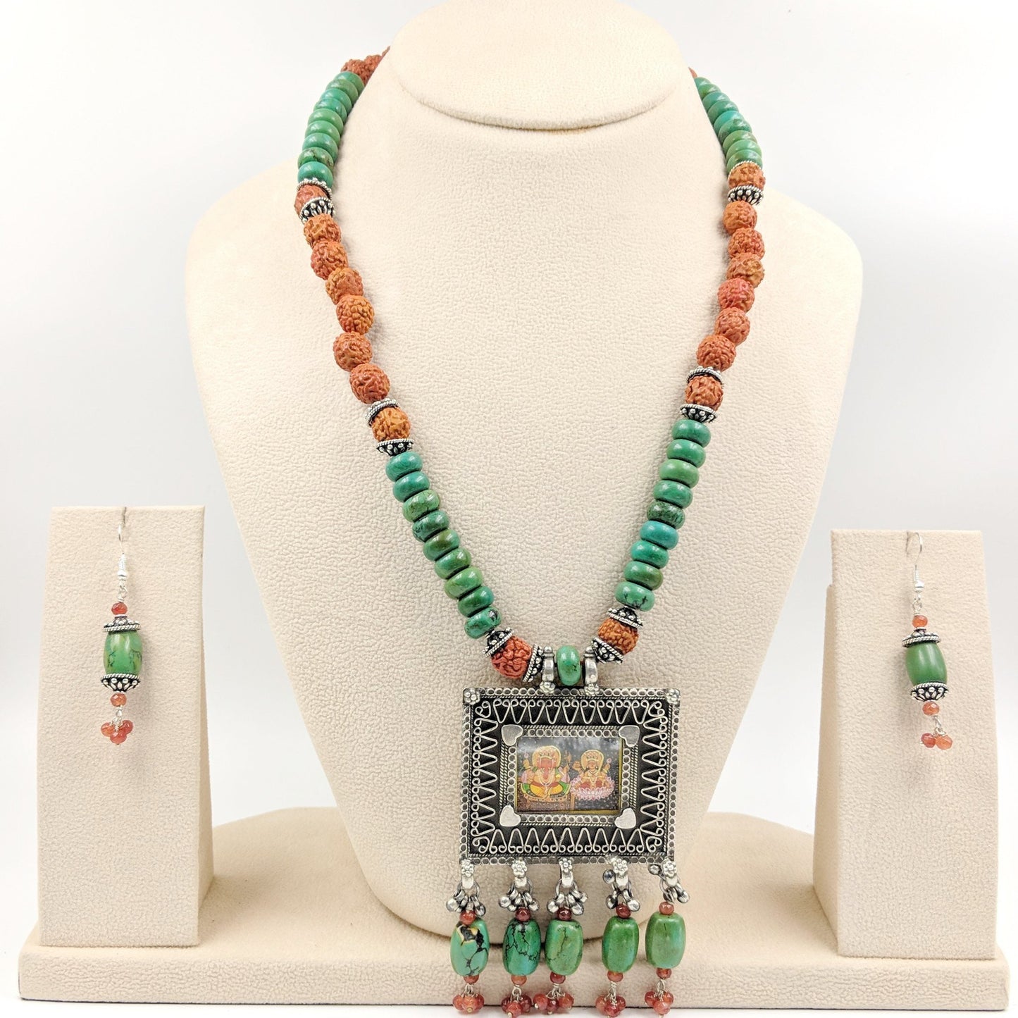 Ashwathama Handpainted Lakshmi Ganesh Necklace with Earrings