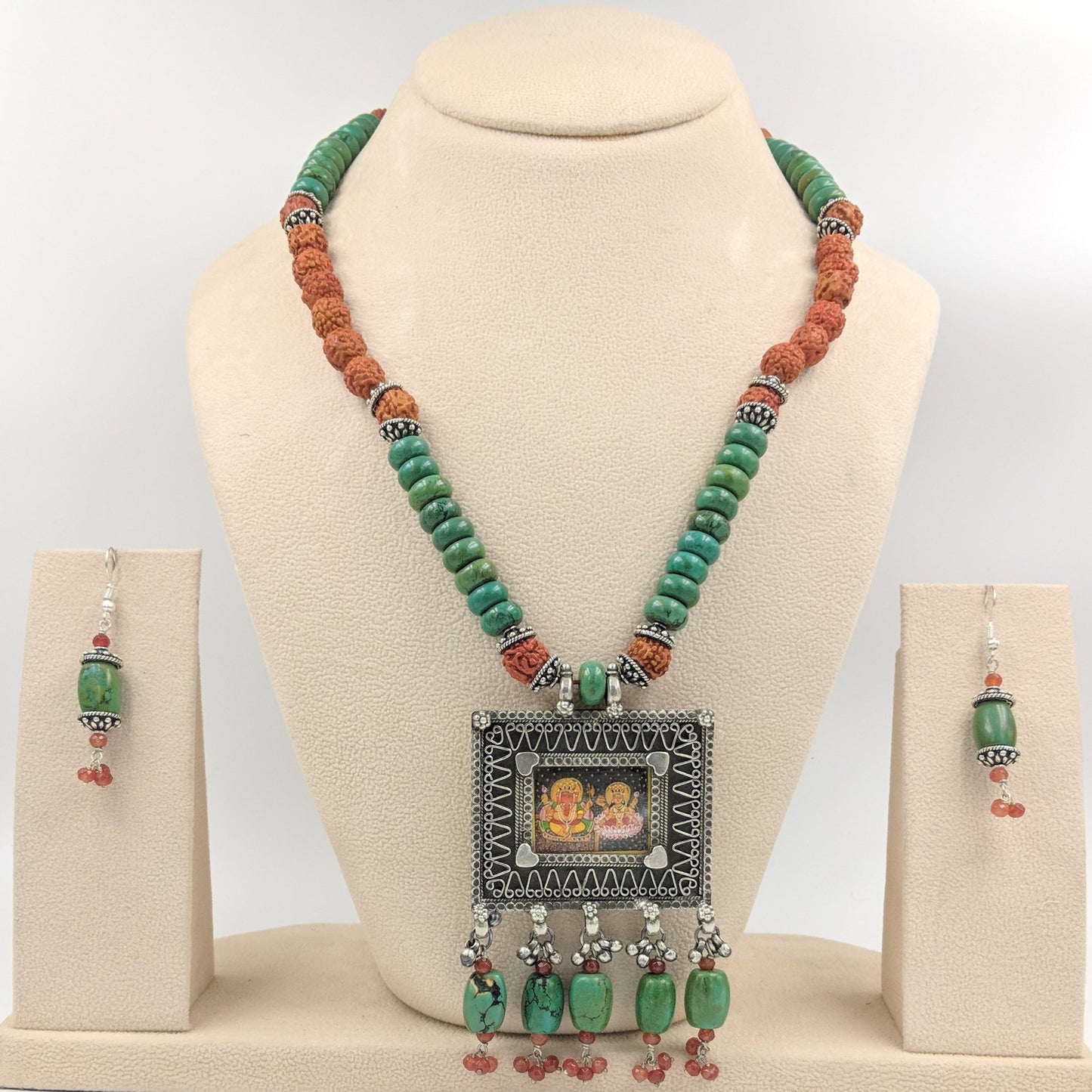 Ashwathama Handpainted Lakshmi Ganesh Necklace with Earrings