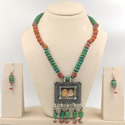 Ashwathama Handpainted Lakshmi Ganesh Necklace with Earrings