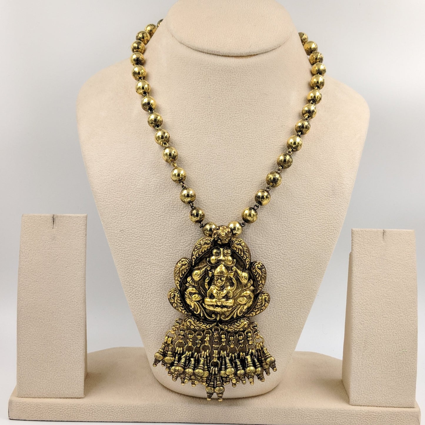 Ashwathama Temple Set With Silver Bead Chain - Gold Plated