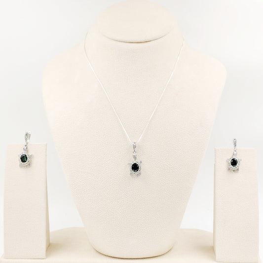 Ashwathama Tortoise Pendant and Earrings Set - Green