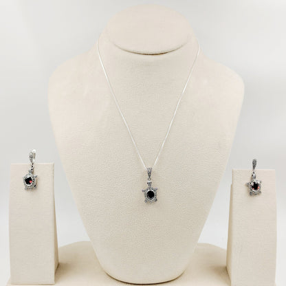 Ashwathama Tortoise Pendant and Earrings Set - Red