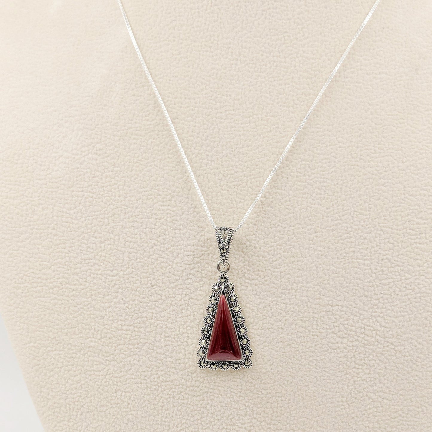Red Triangle Earrings And Pendant Set