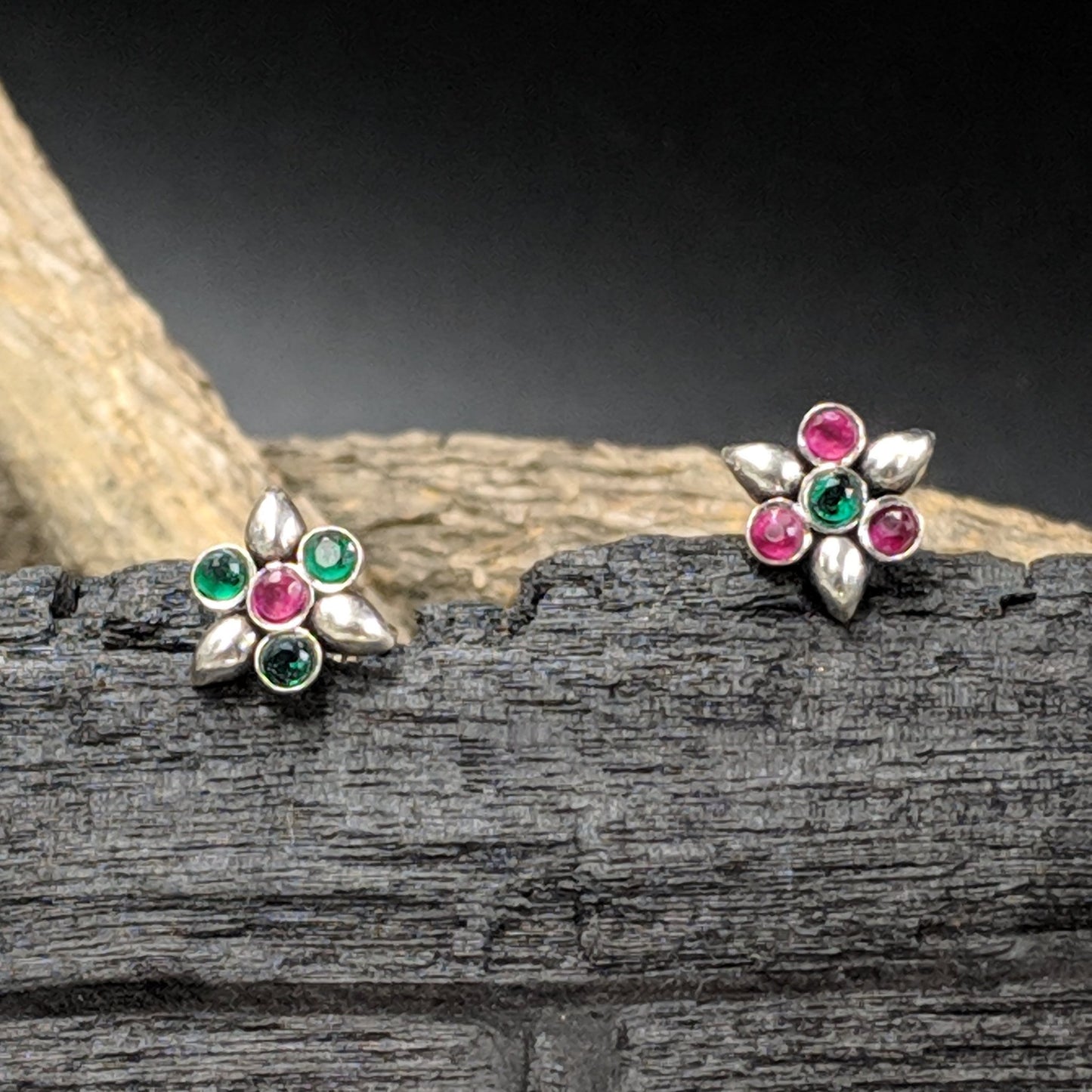 Three Petal Earrings - Pink Green