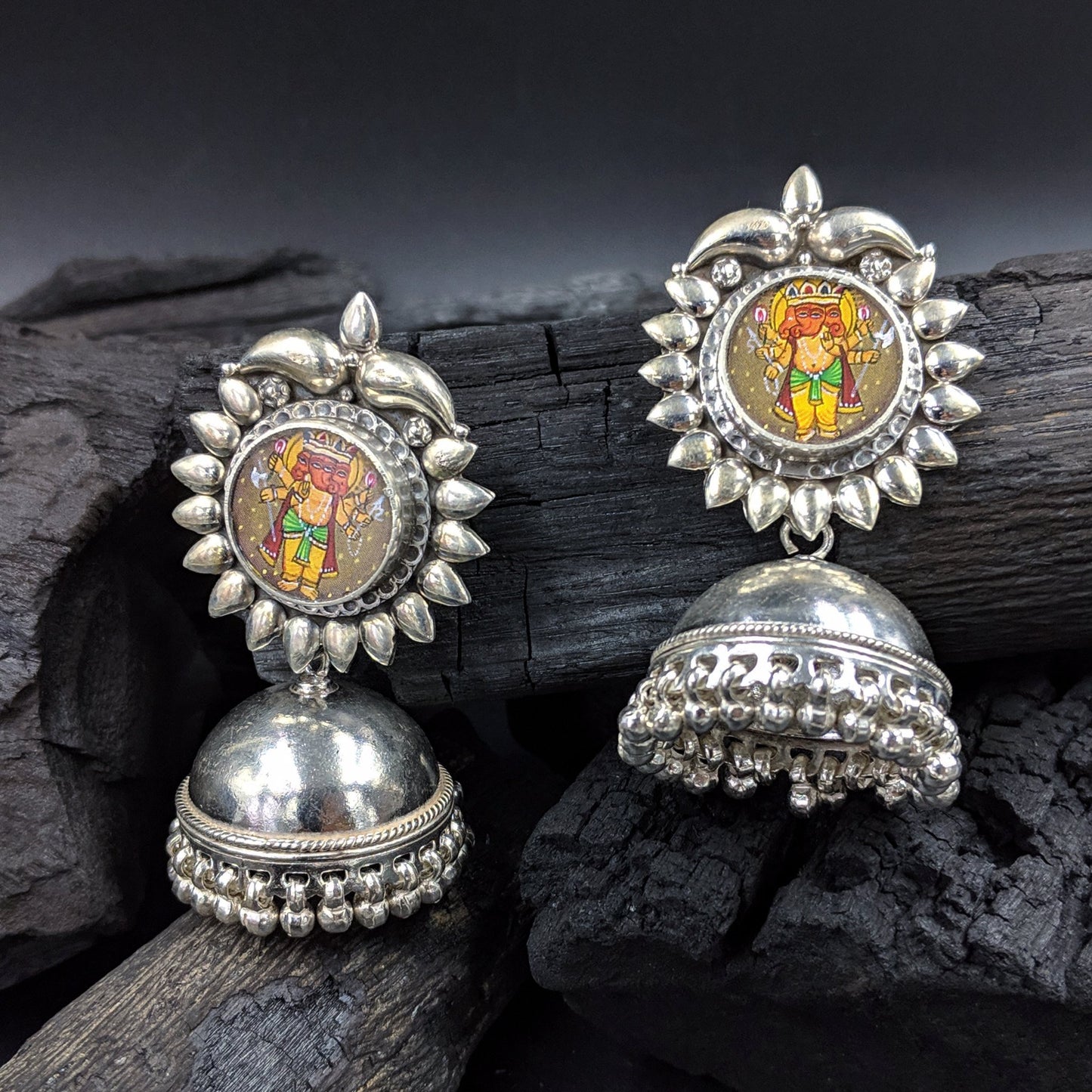 Trimukh Handpainted Ganpati Jhumka