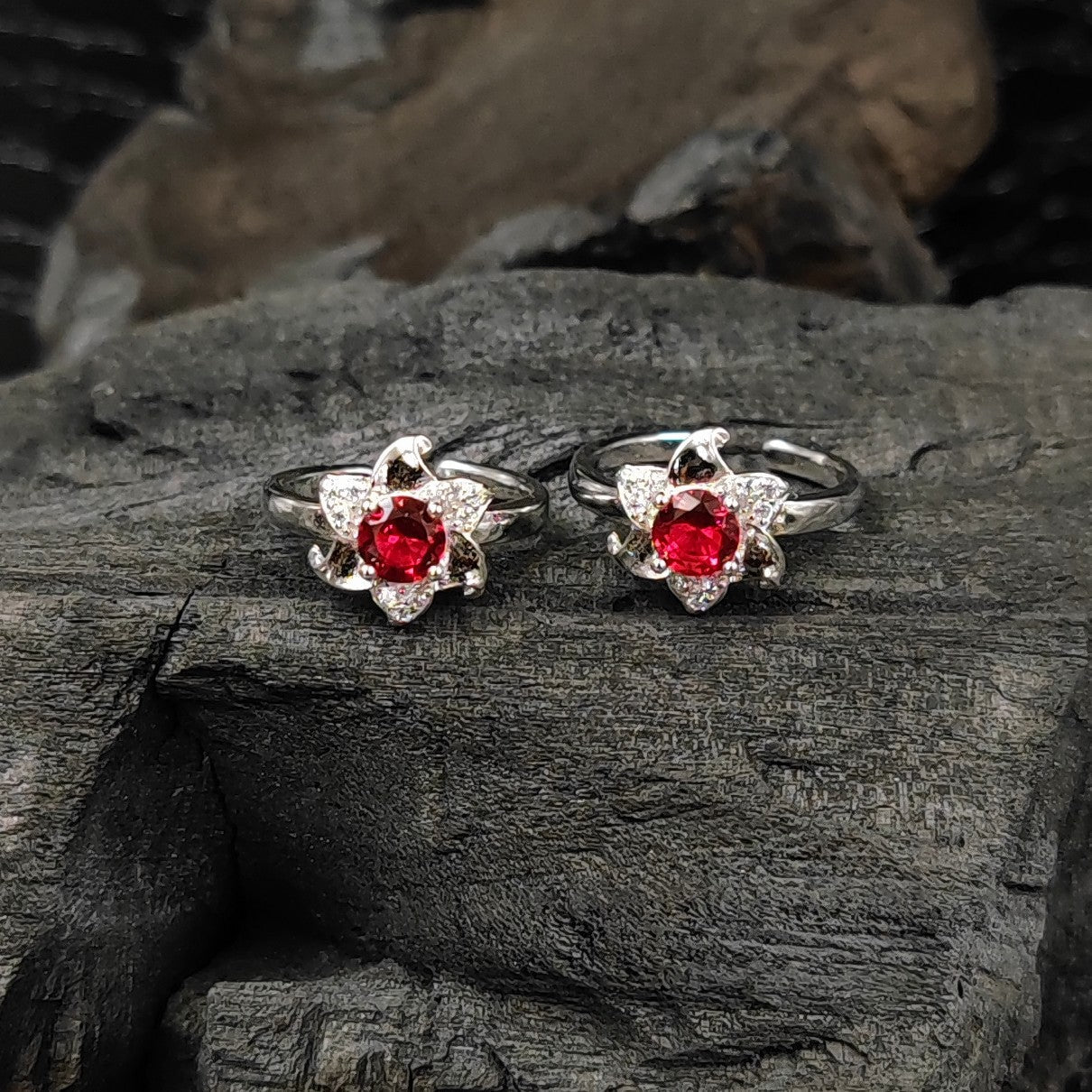 Silver Toe rings by JauhrI -PUSHP GULAAB RING - 2 PC