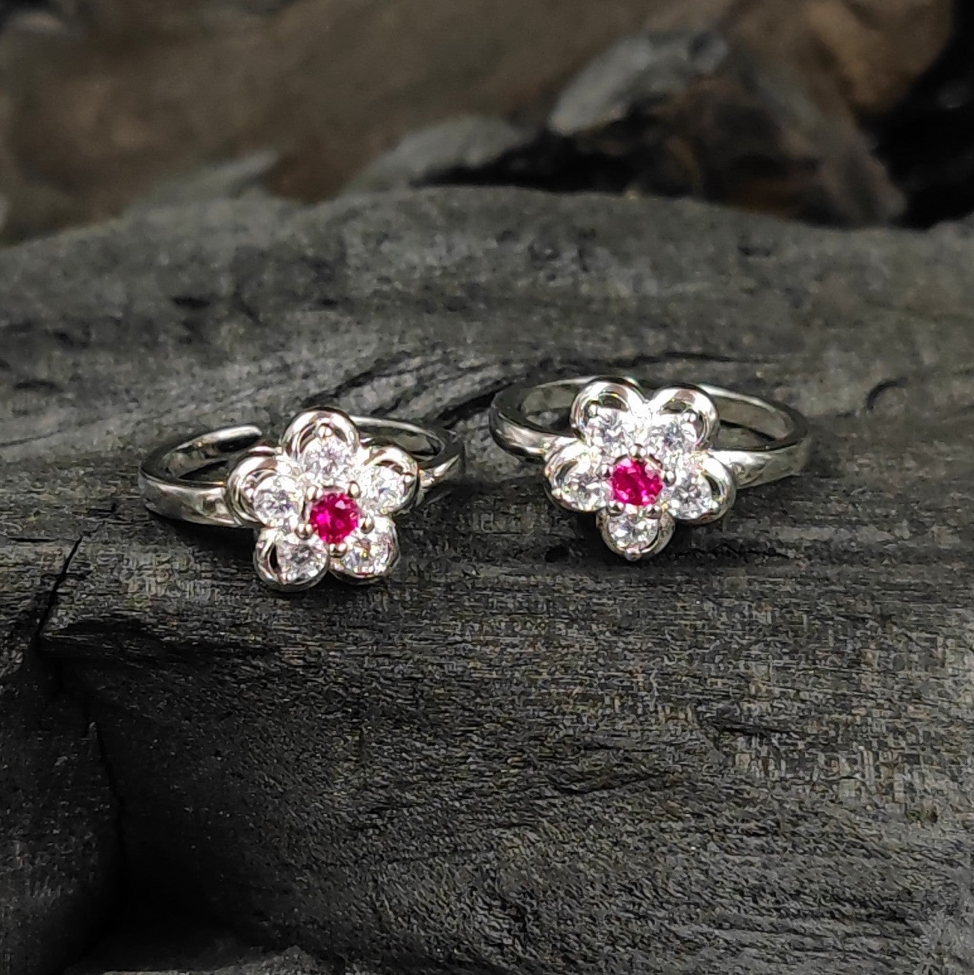Silver Toe rings by JauhrI -PUSHP GAJRA TOE RING - 2 PC