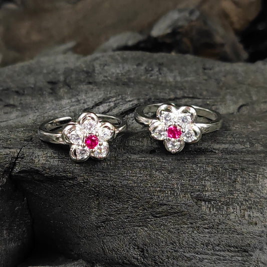 Silver Toe rings by JauhrI -PUSHP GAJRA TOE RING - 2 PC