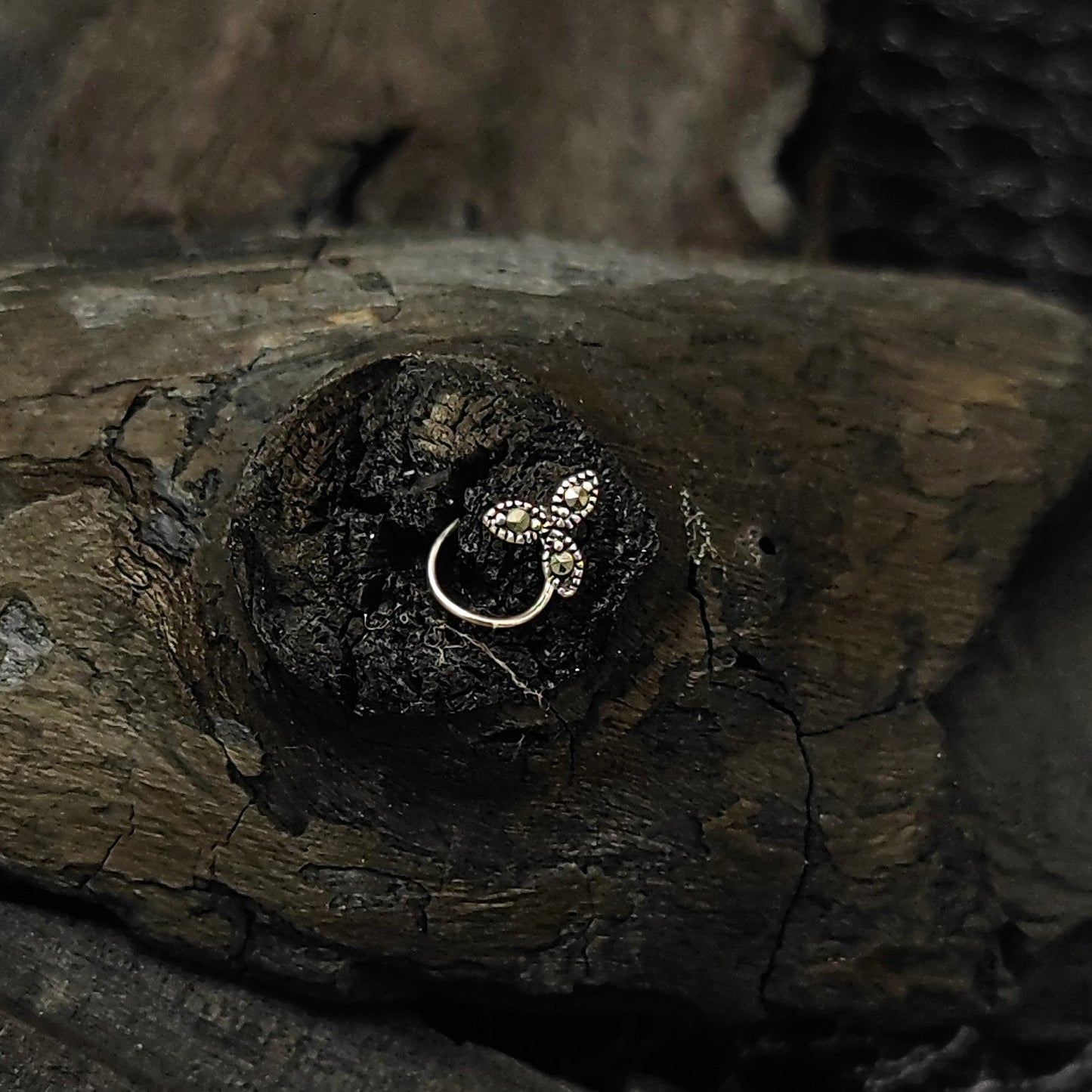 Silver Jewelry Nosepin by Jauhri Toe rings by Jauhri -marcasite three leaf nosepin - wired