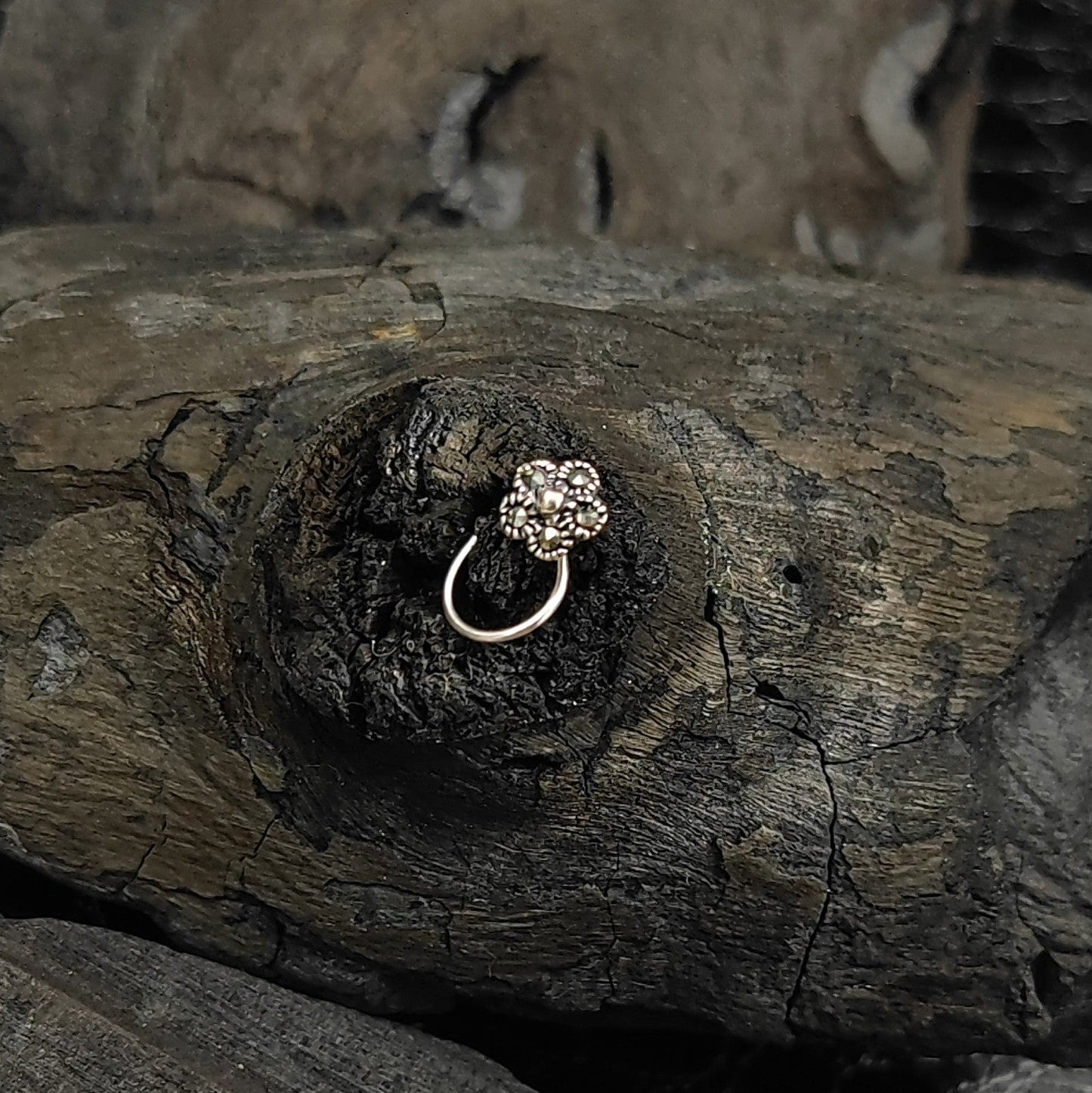 Silver Jewelry Nosepin by Jauhri Toe rings by Jauhri -marcasite pretty flower nosepin - wired