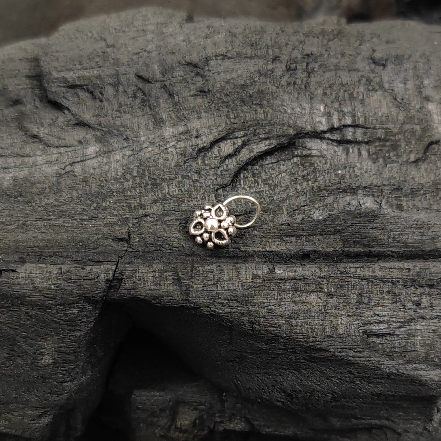 Silver Jewelry Nosepin by Jauhri Toe rings by Jauhri -leafy flower nosepin - wired