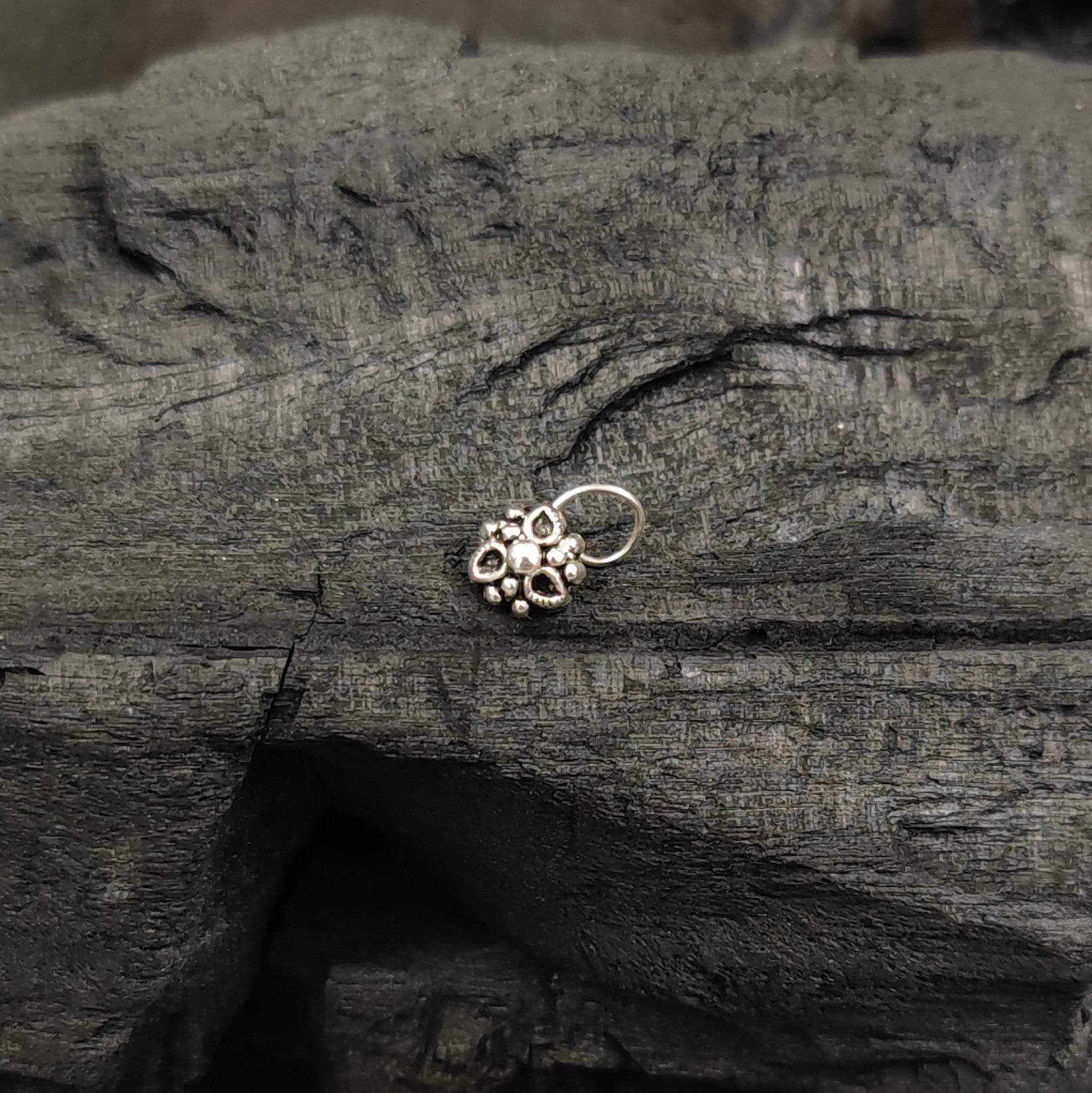 Silver Jewelry Nosepin by Jauhri Toe rings by Jauhri -leafy flower nosepin - wired