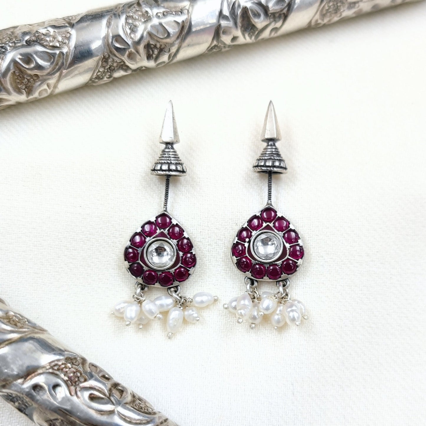 Silver Jewelry Earrings by Jauhri 92.5 Silver - Gul Pankh Sthal Bugadi