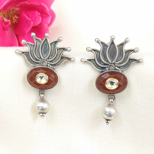 Silver Jewelry Earrings by Jauhri 92.5 Silver - Kundan Kamal Earrings