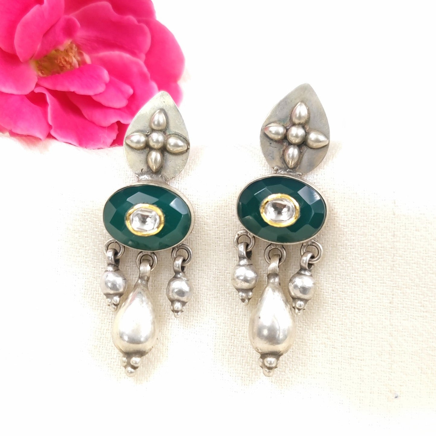 Silver Jewelry Earrings by Jauhri 92.5 Silver - Kundan Patra Earrings