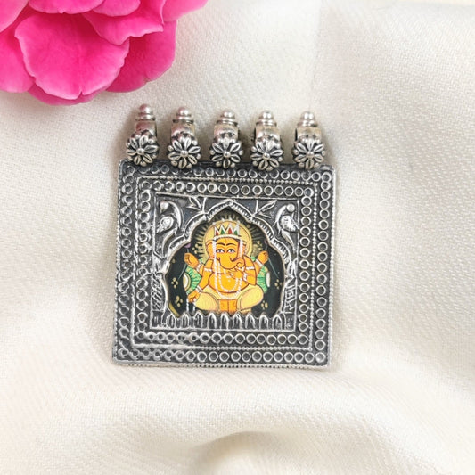 Silver Jewelry Pendant by Jauhri 92.5 Silver - Ganesh Chowki Pendant Black