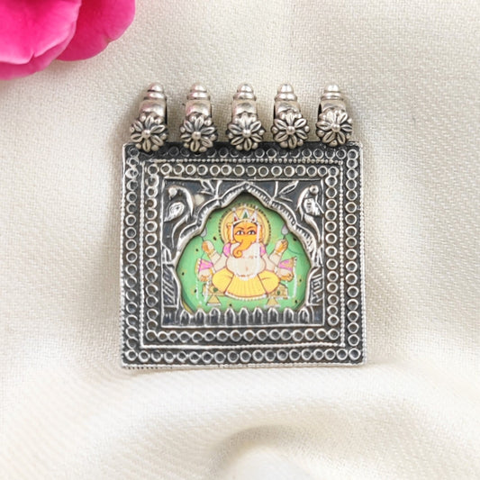 Silver Jewelry Pendant by Jauhri 92.5 Silver - Ganesh Chowki Pendant Light Green