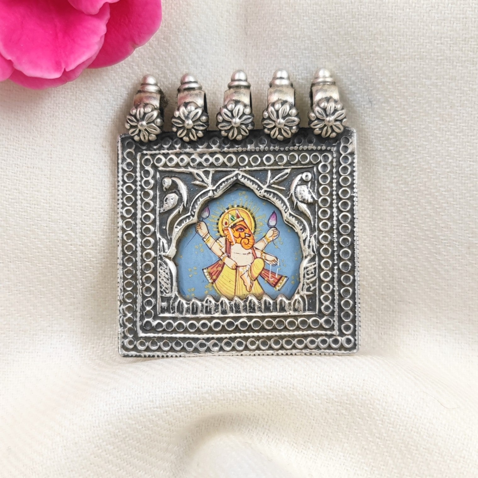 Silver Jewelry Pendant by Jauhri 92.5 Silver - Ganesh Nritya Pendant Light Blue