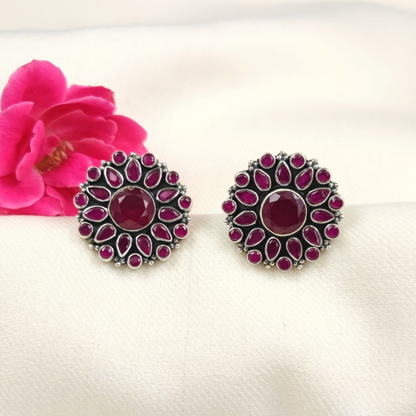 Silver Jewelry Earrings by Jauhri 92.5 Silver - Padma Pushp Gulaab