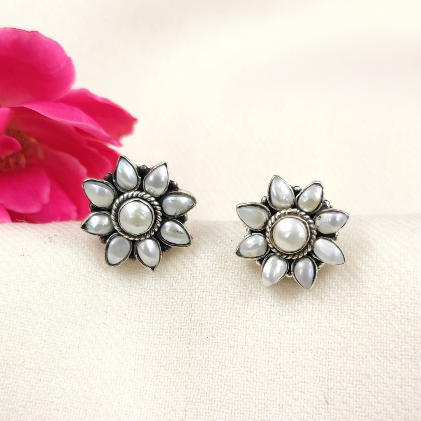 Silver Jewelry Earrings by Jauhri 92.5 Silver - Pearl Pushpa Studs