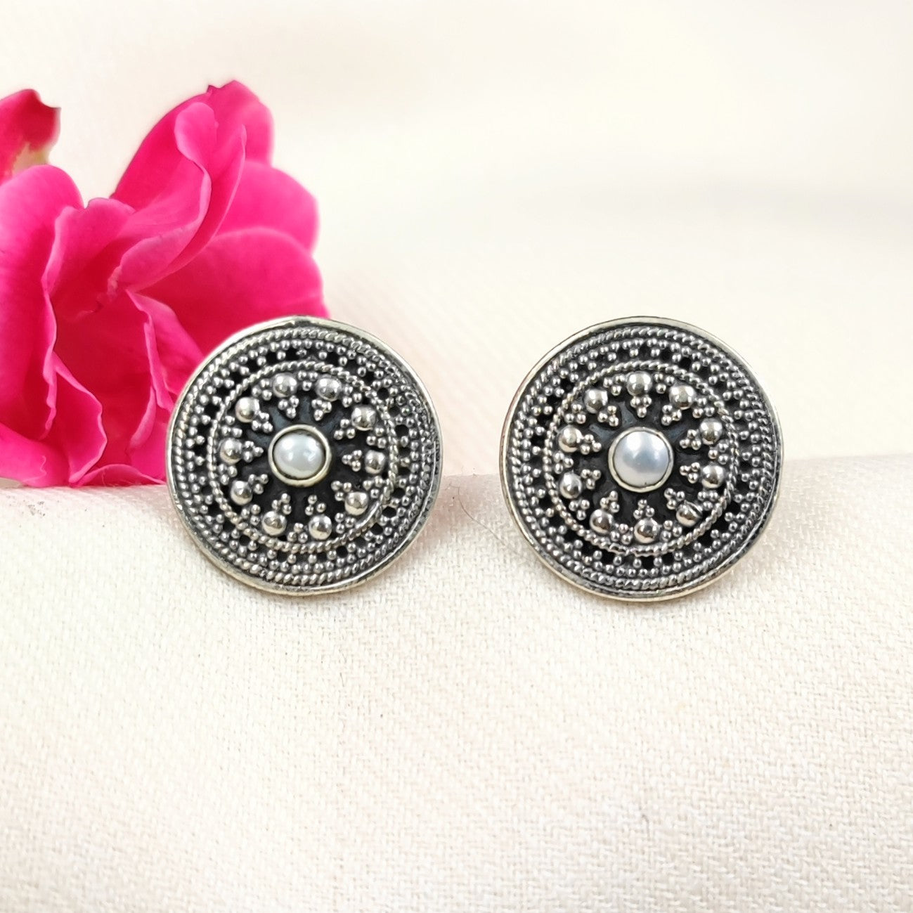 Silver Jewelry Earrings by Jauhri 92.5 Silver - Pearl Shattrani Studs