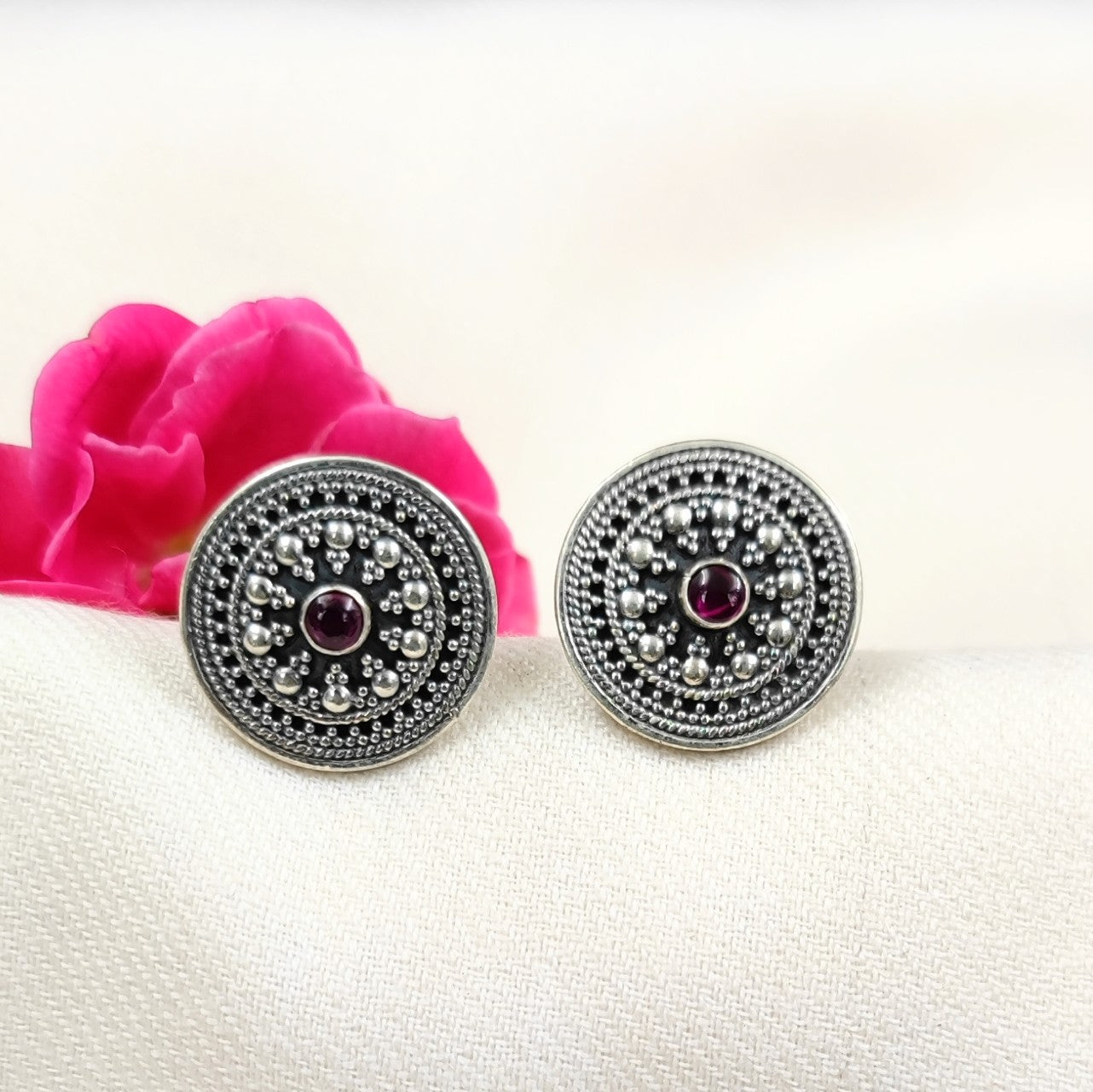 Silver Jewelry Earrings by Jauhri 92.5 Silver - Pink Shattrani Studs