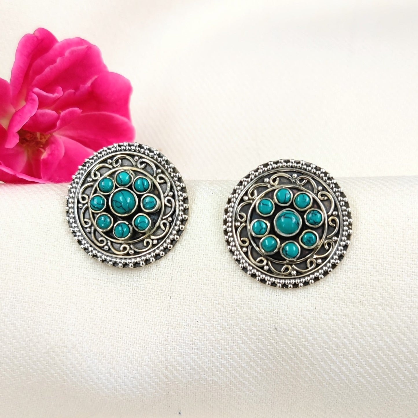 Silver Jewelry Earrings by Jauhri 92.5 Silver - Turquoise Jhilmil Studs