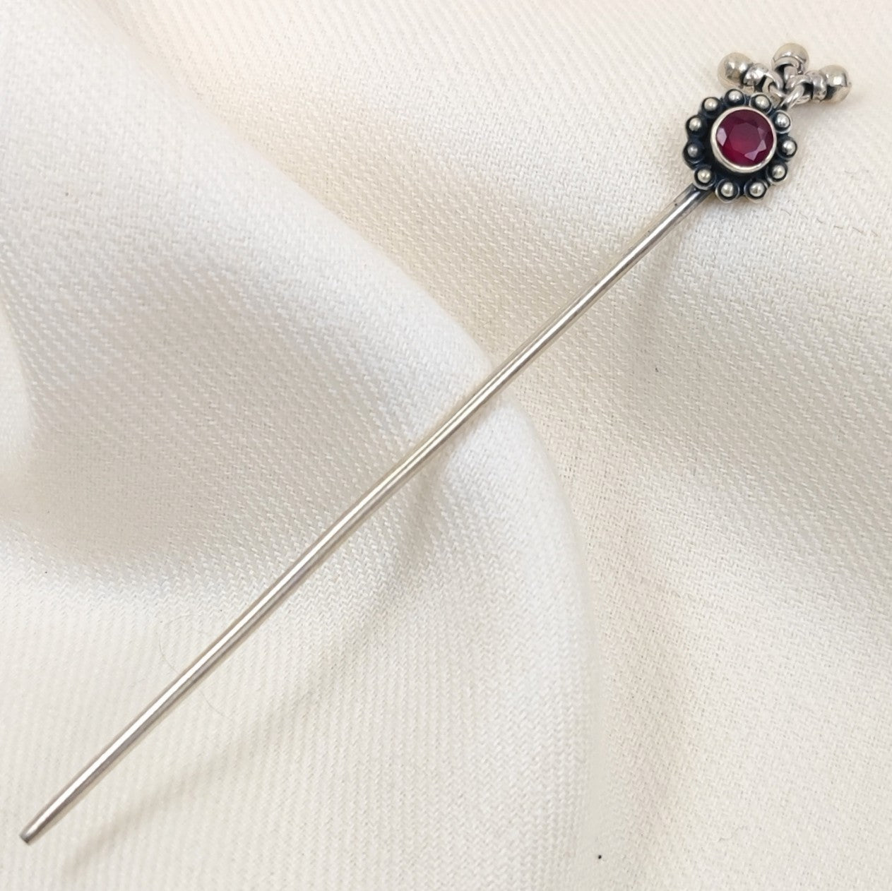 Silver Jewelry Hairpin Judapin by Jauhri 92.5 Silver - Pink Flower Judapin
