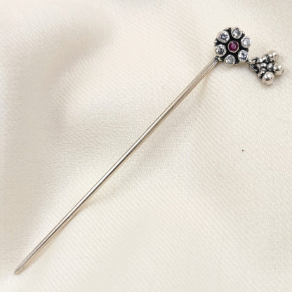 Silver Jewelry Hairpin Judapin by Jauhri 92.5 Silver - White Pink Ghunghroo Judapin