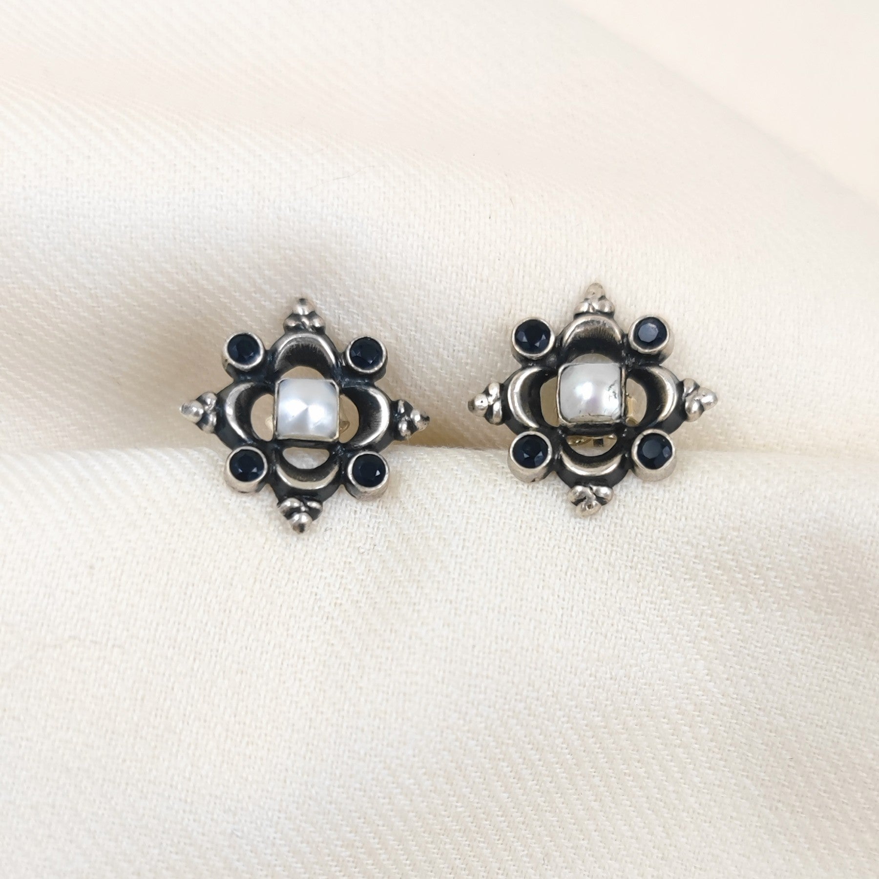 Silver Jewelry Earrings by Jauhri 92.5 Silver - Pearl Temple Studs