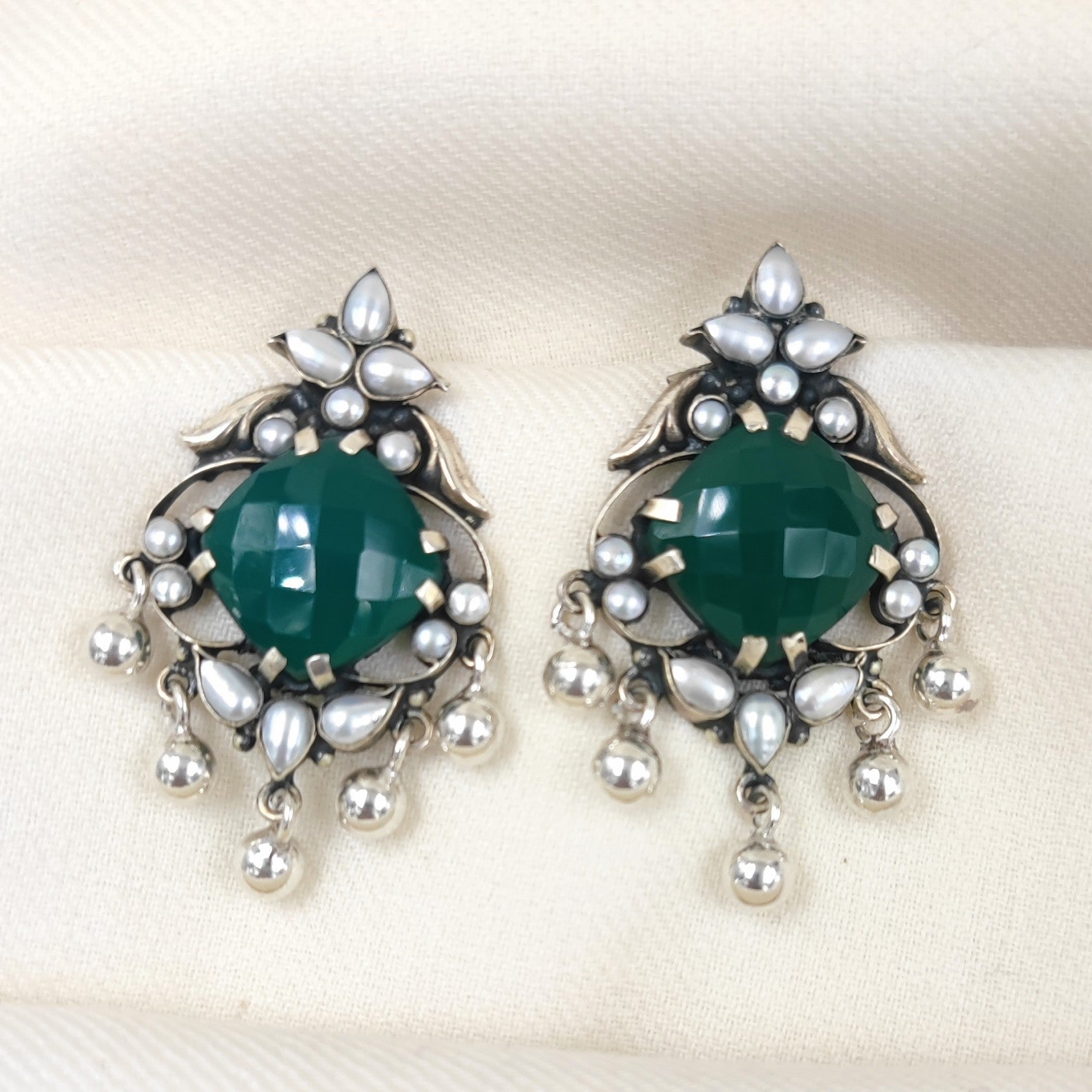 Silver Jewelry Earrings by Jauhri 92.5 Silver - Onyx Sadabahar Earrings