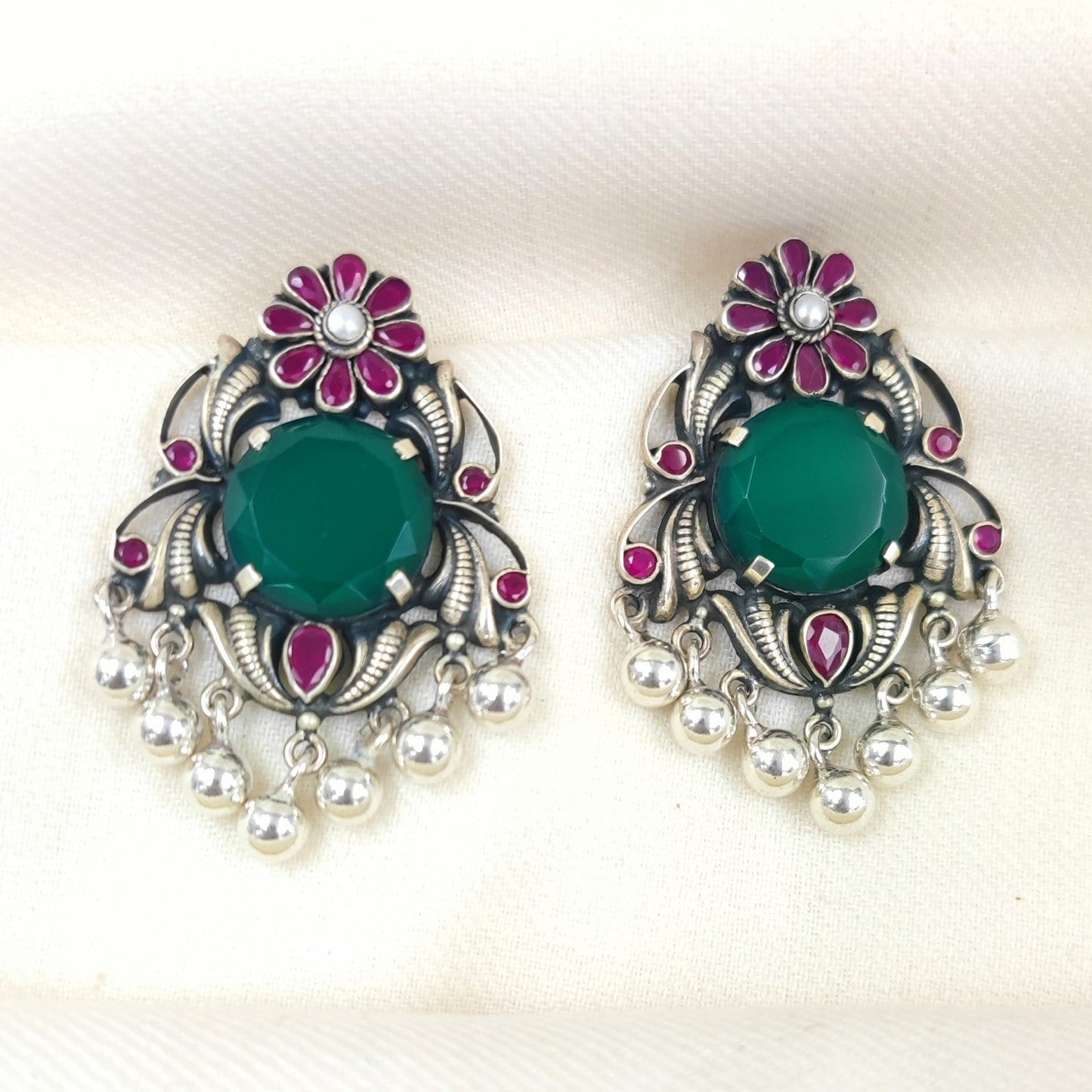 Silver Jewelry Earrings by Jauhri 92.5 Silver - Onyx Kusum Earrings