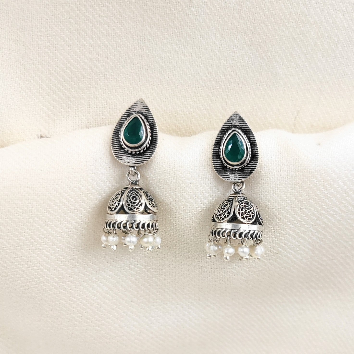 Silver Jewelry Earrings by Jauhri 92.5 Silver - Harr Jaali Jhumka