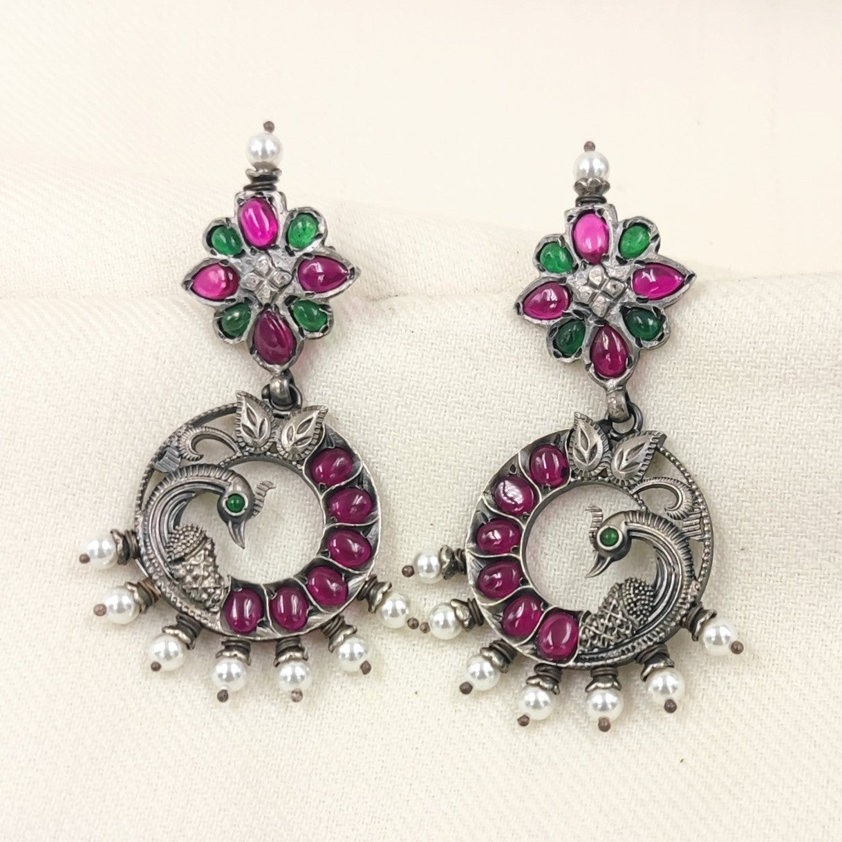 Silver Jewelry Earrings by Jauhri 92.5 Silver - Mor Mukut Earrings