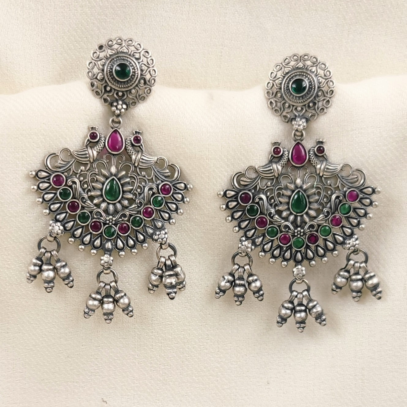 Silver Jewelry Earrings by Jauhri 92.5 Silver - Mor Bahaar Chaandbali Earrings