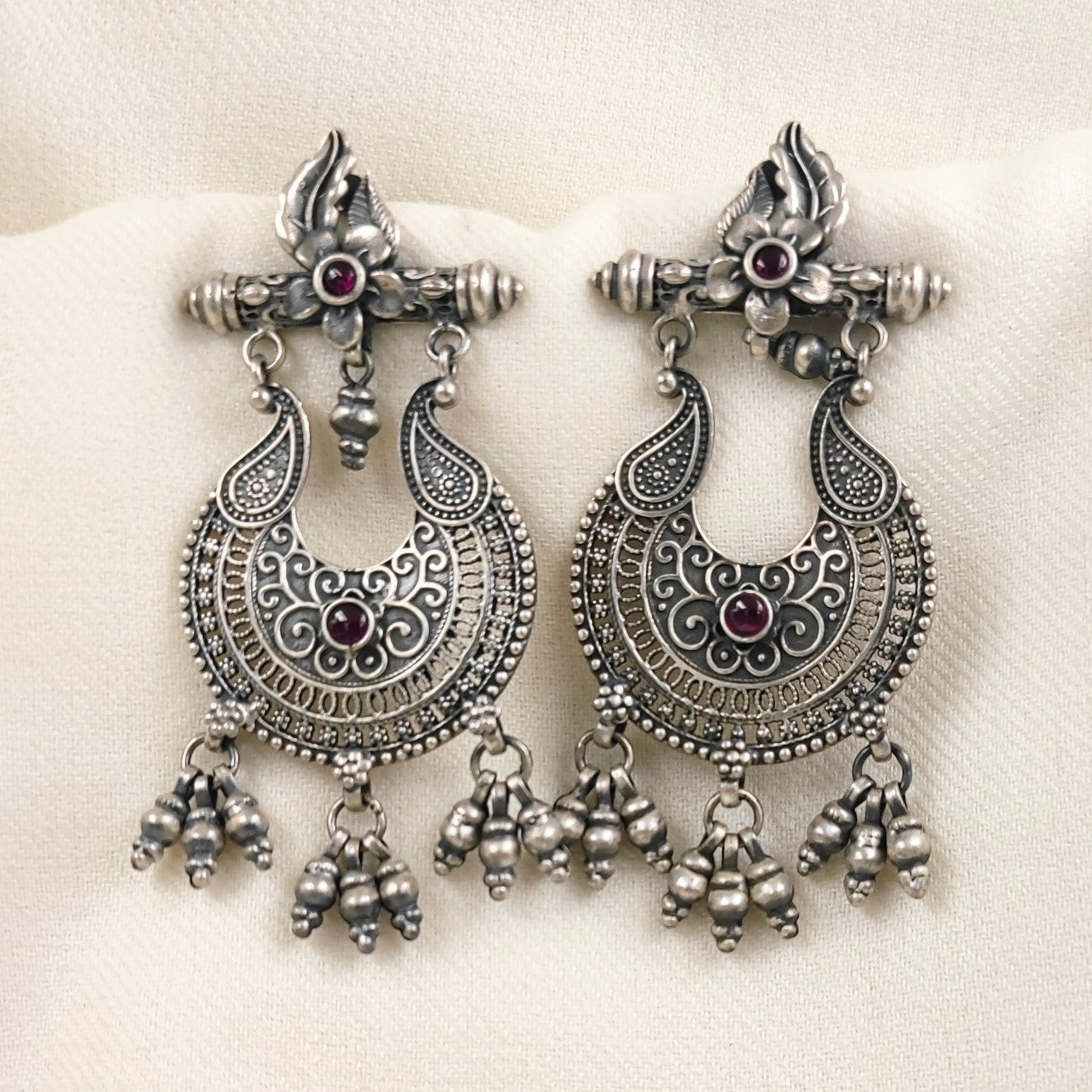 Silver Jewelry Earrings by Jauhri 92.5 Silver - Gul Chetak Chaandbali Earrings