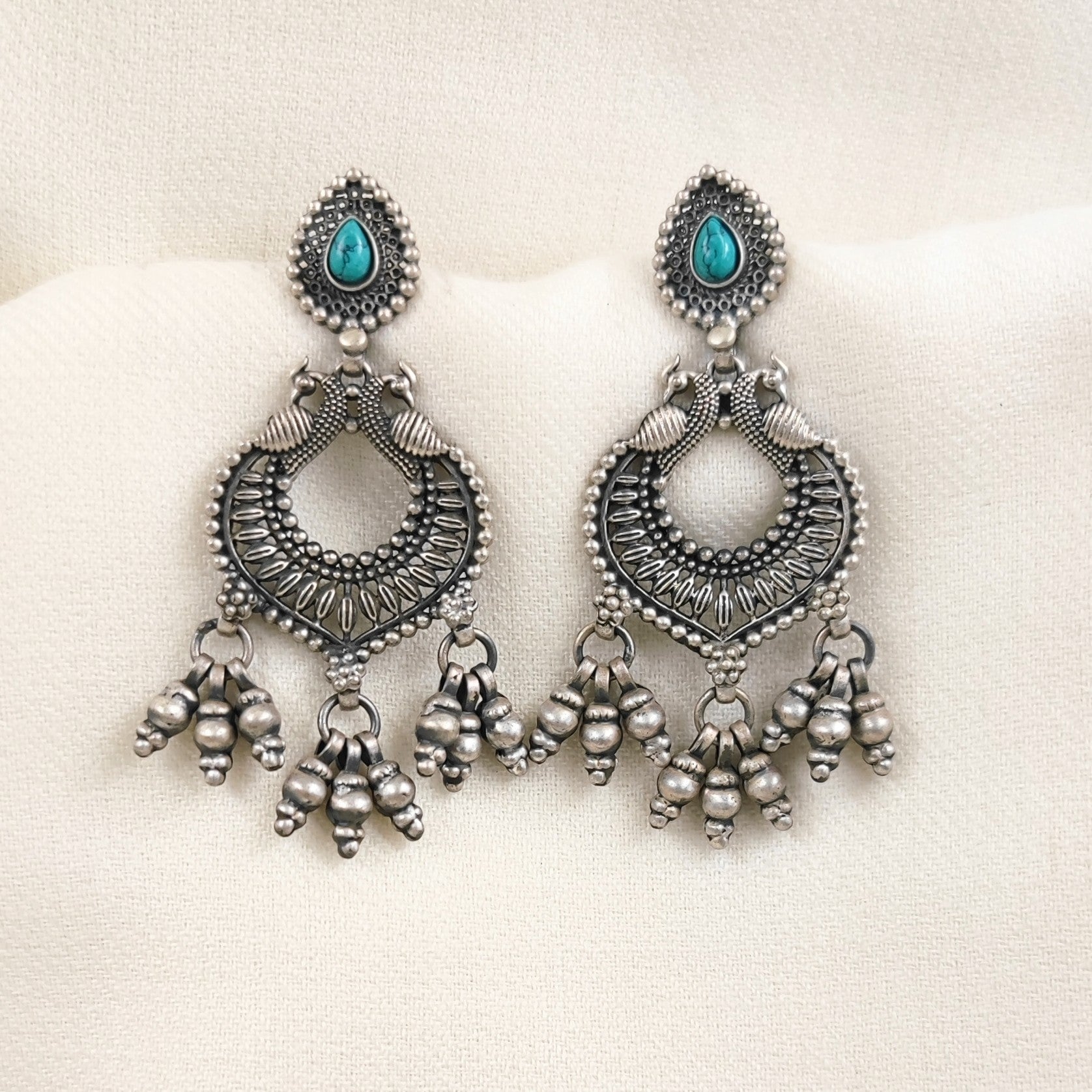Silver Jewelry Earrings by Jauhri 92.5 Silver - Turquoise Peacock Earrings