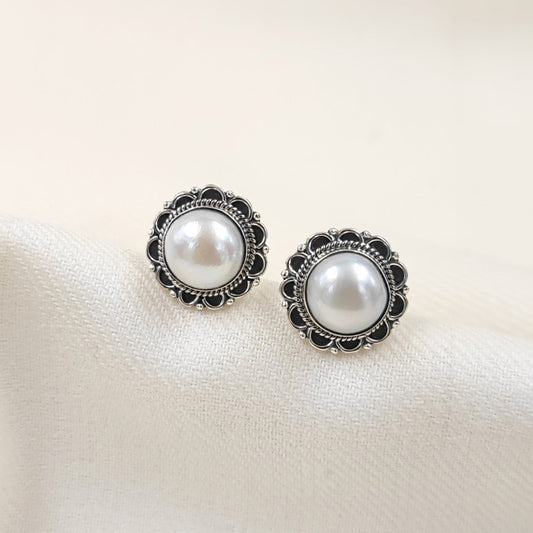 Silver Jewelry Earrings by Jauhri 92.5 Silver - Phool Pearl Studs