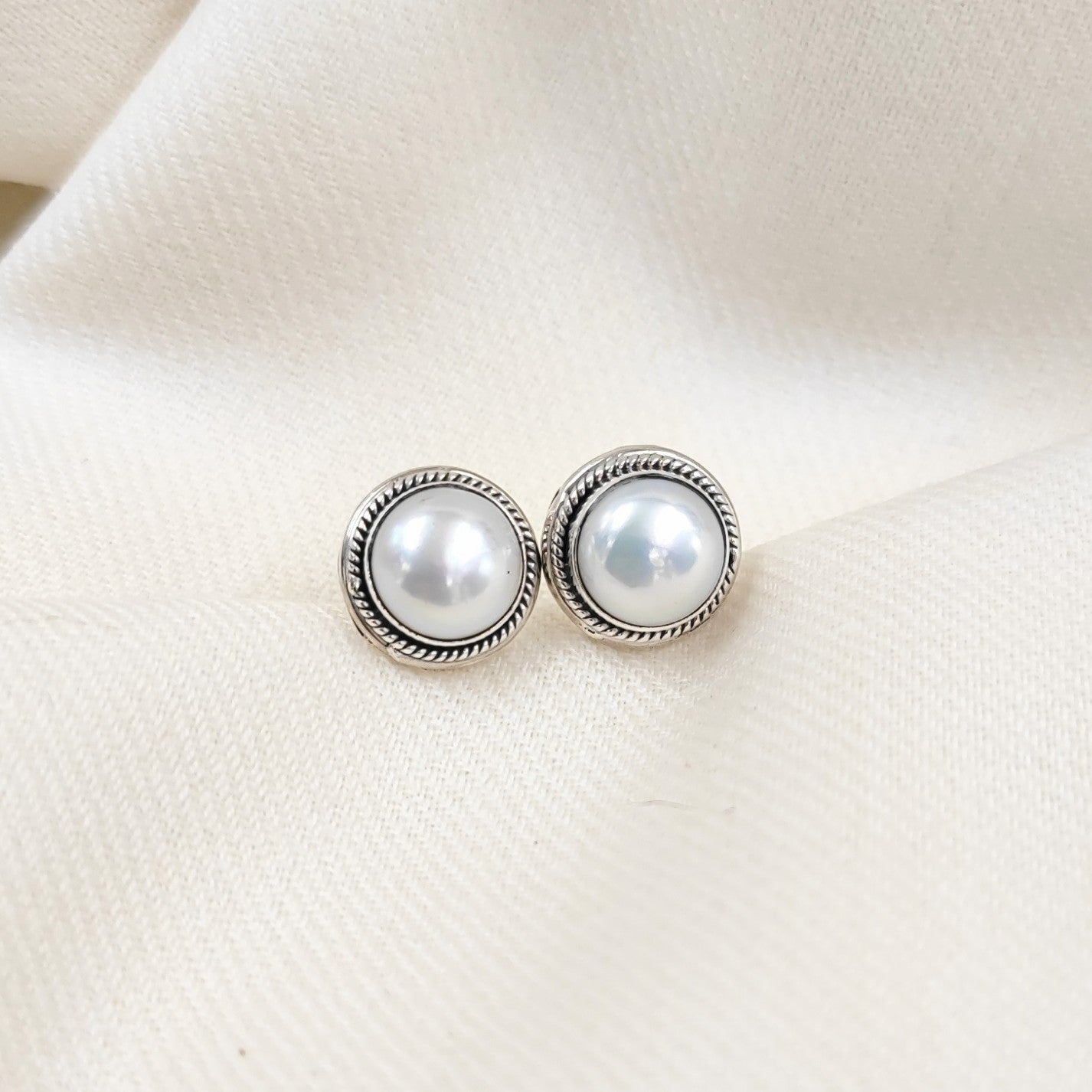 Silver Jewelry Earrings by Jauhri 92.5 Silver - Round Pearl Studs Big