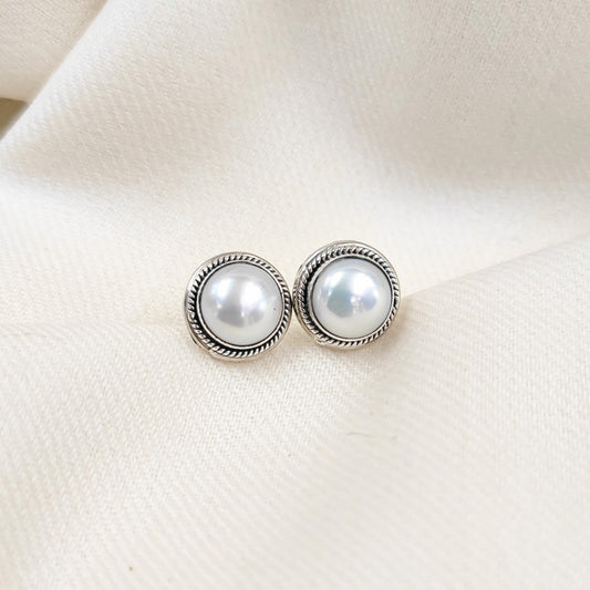 Silver Jewelry Earrings by Jauhri 92.5 Silver - Round Pearl Studs Big