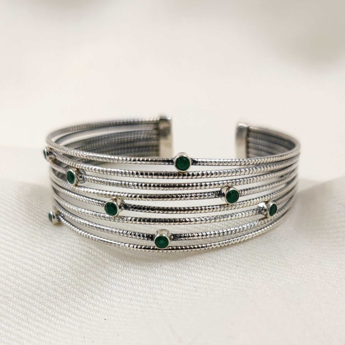 Silver Jewelry Bracelets by Jauhri 92.5 Silver - Padmini Jod Bracelet Green Cuff