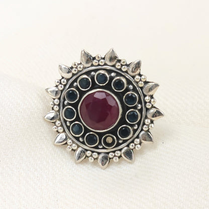 Silver Rings by Jauhri -PADMA PUSHP PINK BLUE RING