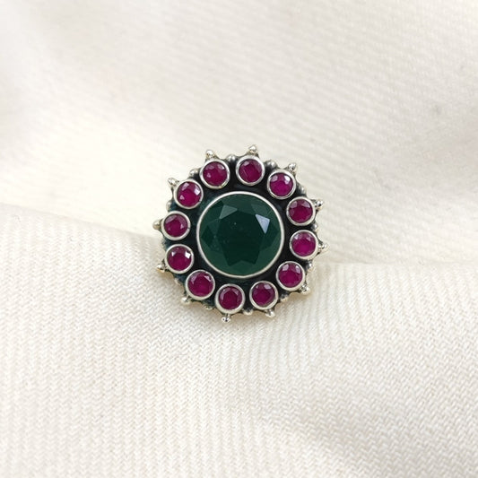 Silver Rings by Jauhri -KUSUM GREEN PINK RING