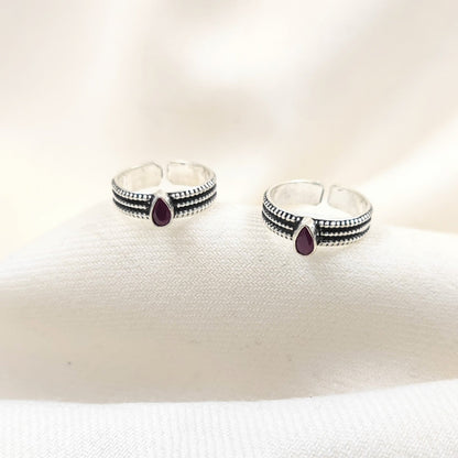 Silver Toe rings by Jauhri -PINK PAAN TOE RING - 2 PC
