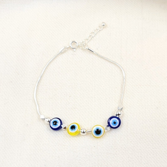 Silver Jewelry Anklets by Jauhri 92.5 Silver - Evil Eye Blue Yellow Bracelet