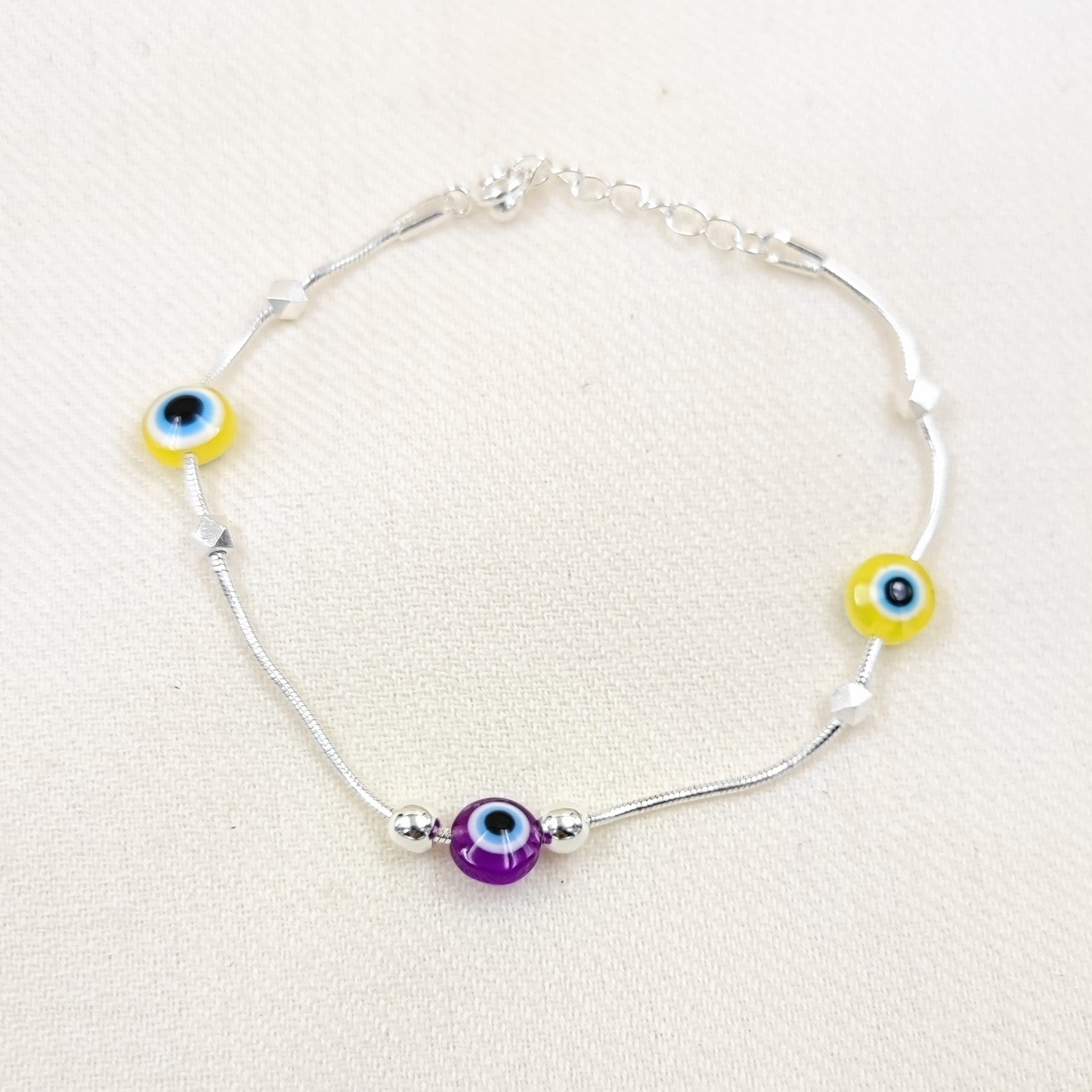 Silver Jewelry Anklets by Jauhri 92.5 Silver - Evil Eye Purple Yellow Bracelet