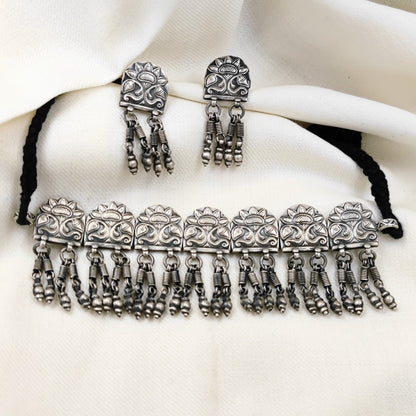 Silver Jewelry Necklace by Jauhri 92.5 Silver - Sringar Choker With Earrings